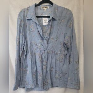 Hope Springs embroidered blouse collared button front size xl